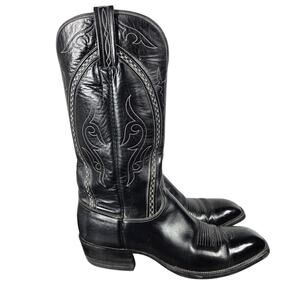 Lucchese Boots Mens 8.5E Black Leather Vintage Classic 4/11/1985 Western Cowboy